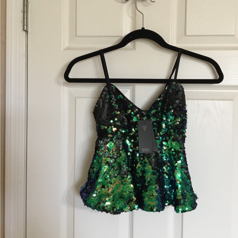 Guess peplum sequin shirt size XXS NWT $69